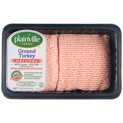 Plainville Farms Ground Turkey, 85% lean, 16 oz, $4.99