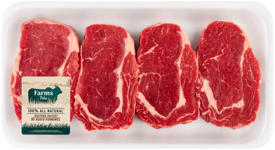 Farms Boneless New York Strip or Ribeye Steak Value Pack, $7.99 per lb, limit 2