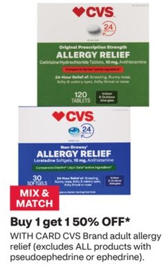 CVS Brand adult allergy relief EXCLUDES ALL products with pseudoephedrine or ephedrine