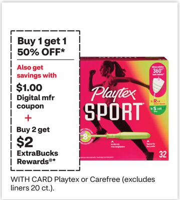 Playtex or Carefree (excludes liners 20 ct.)