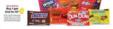 Halloween Snack Size or Fun Size candy (excludes jumbo and treating size bags).