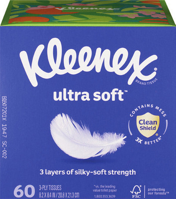 Kleenex cubes 50-70 ct. or rectangular boxes 120-160 ct.