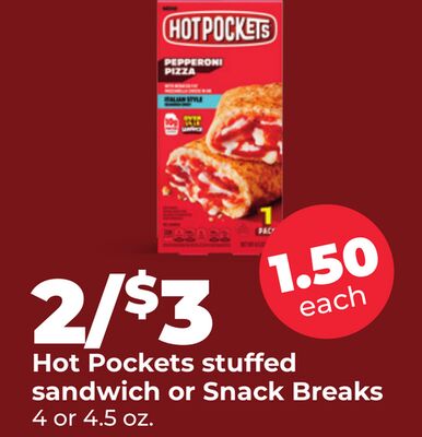 Hot Pockets stuffed sandwich or Snack Breaks