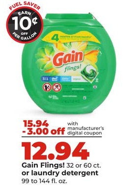 Gain Flings! 32 or 60 ct. or laundry detergent 99 to 144 fl. oz.