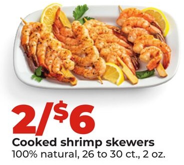 Cooked shrimp skewers