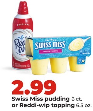 Swiss Miss pudding 6 ct. or Reddi-wip topping 6.5 oz.