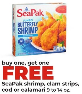 SeaPak shrimp, clam strips, cod or calamari