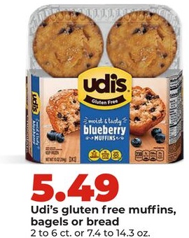 Udi's gluten free muffins, bagels or bread