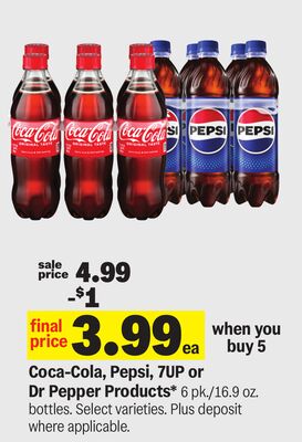 Coca-Cola, Pepsi, 7UP or Dr Pepper Products*
