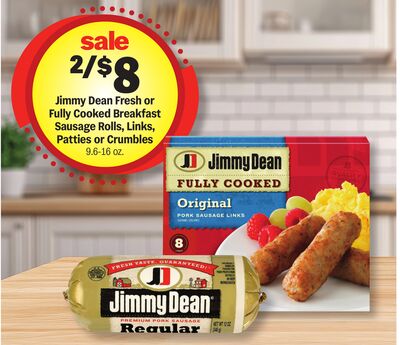 Jimmy Dean Fresh or Fully Cooked Breakfast Sausage Rolls, Links, Patties or Crumbles