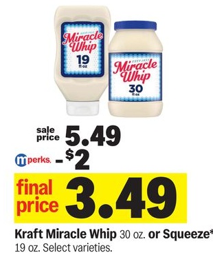 Kraft Miracle Whip 30 oz. or Squeeze* 19 oz.
