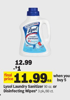 Lysol Laundry Sanitizer 90 oz. or Disinfecting Wipes* 3 pk./80 ct.