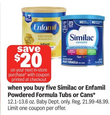 Similac or Enfamil Powdered Formula Tubs or Cans*