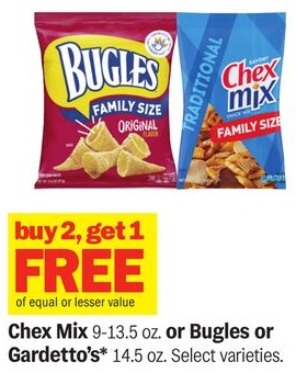 Chex Mix 9-13.5 oz. or Bugles or Gardetto's* 14.5 oz.