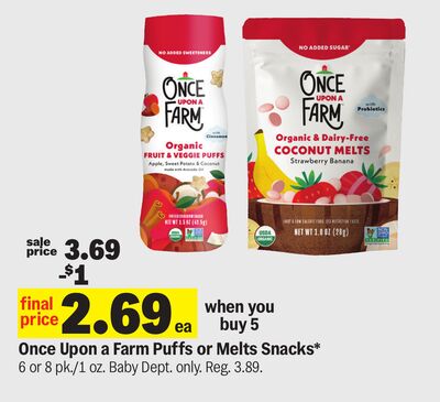 Once Upon a Farm Puffs or Melts Snacks*
