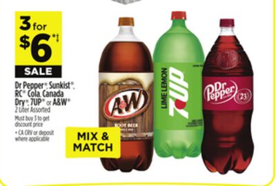 Dr Pepper®, Sunkist®, RC® Cola, Canada Dry®, 7UP® or A&W®