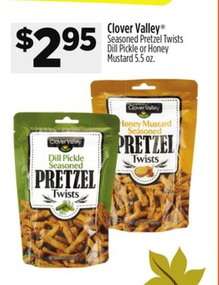 Clover Valley® Seasoned Pretzel Twists Dill Pickle or Honey Mustard 5.5 oz.