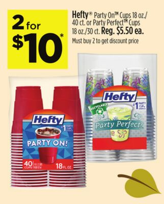 Hefty® Party On Cups 18 oz./ 40 ct. or Party Perfect Cups 18 oz./30 ct