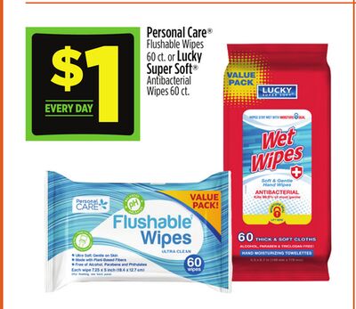 Personal Care® Flushable Wipes 60 ct. or Lucky Super Soft® Antibacterial Wipes 60 ct.