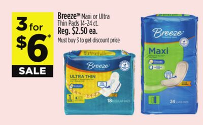 Breeze Maxi or Ultra Thin Pads 14-24 ct.