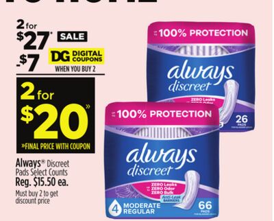 Always® Discreet Pads Select Counts