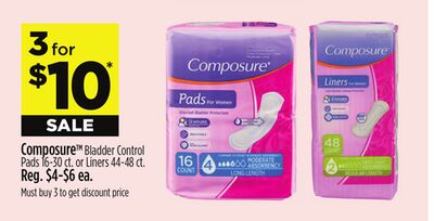 Composure® Bladder Control Pads 56-30 ct. or Liners 44-48 ct.
