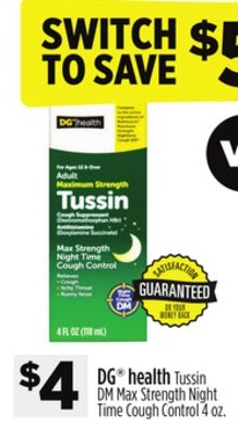 DG® health Tussin DM Max Strength Night Time Cough Control