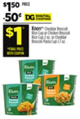 Knorr® Cheddar Broccoli Rice-Cup or Chicken Broccoli Rice-Cup 2 oz. or Cheddar Broccoli Pasta Cup 1.7 oz.