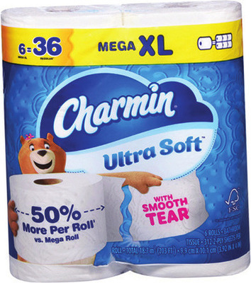 Charmin Bath Tissue 6 ct. Mega XL or 9 ct. Mega Roll, Bounty Paper Towels 4 ct. Triple Roll, 6 ct. Double Roll or Essentials 6 ct. Triple Roll or Puffs 6 pk.
