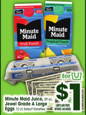 Minute Maid Juice, 59 oz., Jewel Grade A Large Eggs, 12 ct.