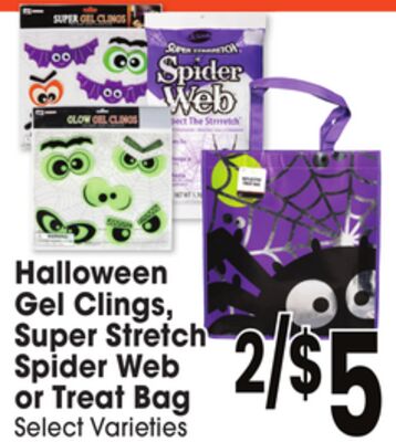 Halloween Gel Clings, Super Stretch Spider Web or Treat Bag