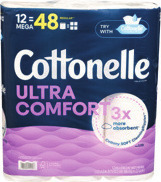 Cottonelle Bath Tissue 12 ct Mega Roll, Cottonelle Flushable Wipes 336 ct., Scott Paper Towels 8 ct Double Roll or Kleenex 6 pk.