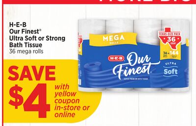 H-E-B Our Finest® Ultra Soft or Strong Bath Tissue
