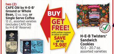 CAFE Ole by H-E-B Ground or Whole Bean, 12 oz. bag, or Single Serve Coffee 12 ct.