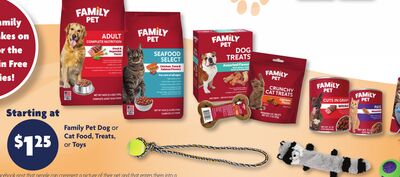 Family Pet Dog or Cat Food, Treats & Toys