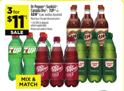 Dr Pepper®, Sunkist®, Canada Dry®, 7 UP® or A&W
