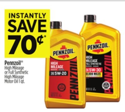 Pennzoil® High Mileage or Full Synthetic High Mileage Motor Oil 1 qt.