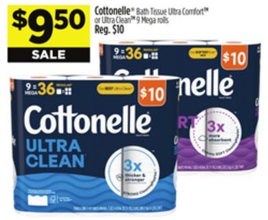 Cottonelle® Bath TissueUltra ComfortTM or Ultra CleanTM 9 Mega rolls