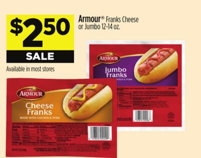 Armour® Franks Cheese or Jumbo 12-14 OZ.
