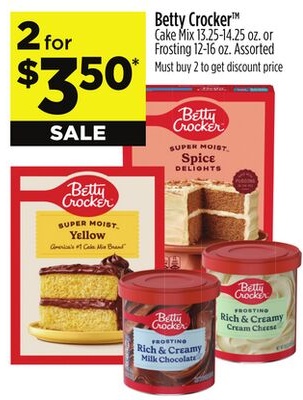Betty Crocker™ Cake Mix 13.25-14.25 oz. or Frosting 12-16 Oz.