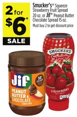 Smucker's® Squeeze Strawberry Fruit Spread 20 oz. or Jif® Peanut Butter Chocolate Spread 15 oz.