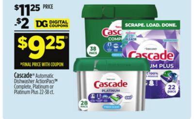 Cascade® Automatic Dishwasher ActionPacs™ Complete, Platinum or Platinum Plus