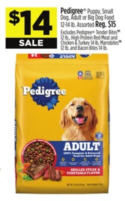 Pedigree® Puppy. Small Dog, Adult or Big Dog Food 12-14 lb.