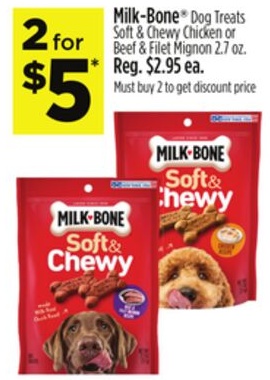 Milk-Bone® Dog Treats Soft & Chewy Chicken or Beef & Filet Mignon 2.7 oz.