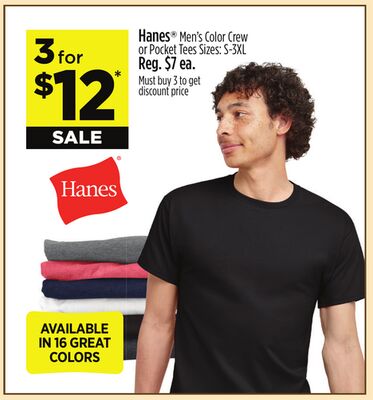 Hanes® Men's Color Crew or Pocket Tees Sizes: S-3XL