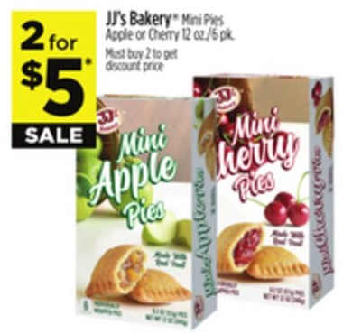 JJ's Bakery® Mini Pies Apple or Cherry 12 oz ./5 pk.