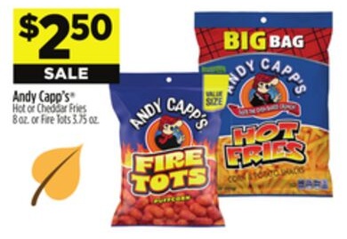 Andy Capp's Hot or Cheddar Fries, or Fire Tots