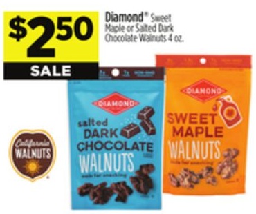Diamond®Sweet Maple or Salted Dark Chocolate Walnuts 4 oz.