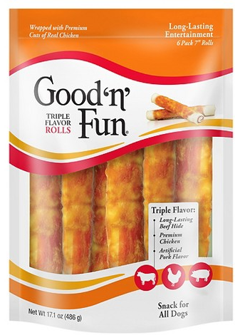 Good ‘n’ Fun 17.1-oz. triple flavor rawhide dog treats