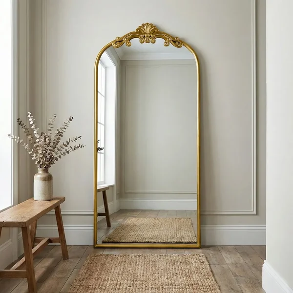 Azalea Park Antique Gold Filigree Style Metal Leaner Floor Mirror